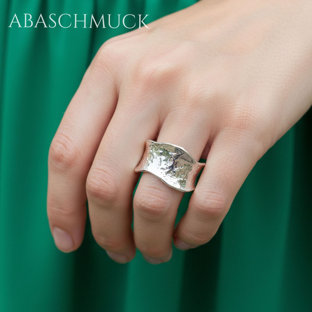 Verstellbarer Ring Silber 925 – strukturierter Bandring offen Silberring mit organischer Form